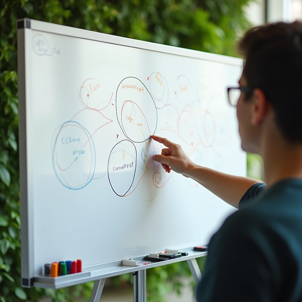 Whiteboard mit Skizze zu Wissenslücken und Lernzielen